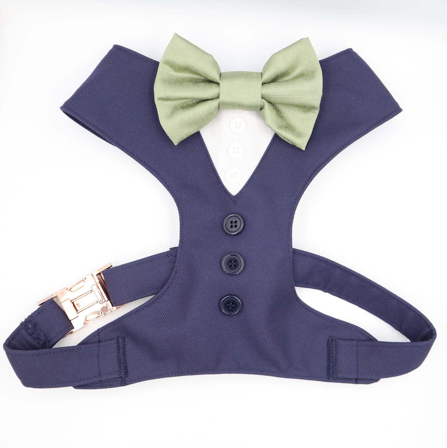 Tuxedo Wedding Dog Harness in Navy Blue with Sage Bow CHOICE of COLOURS Made to Measure
