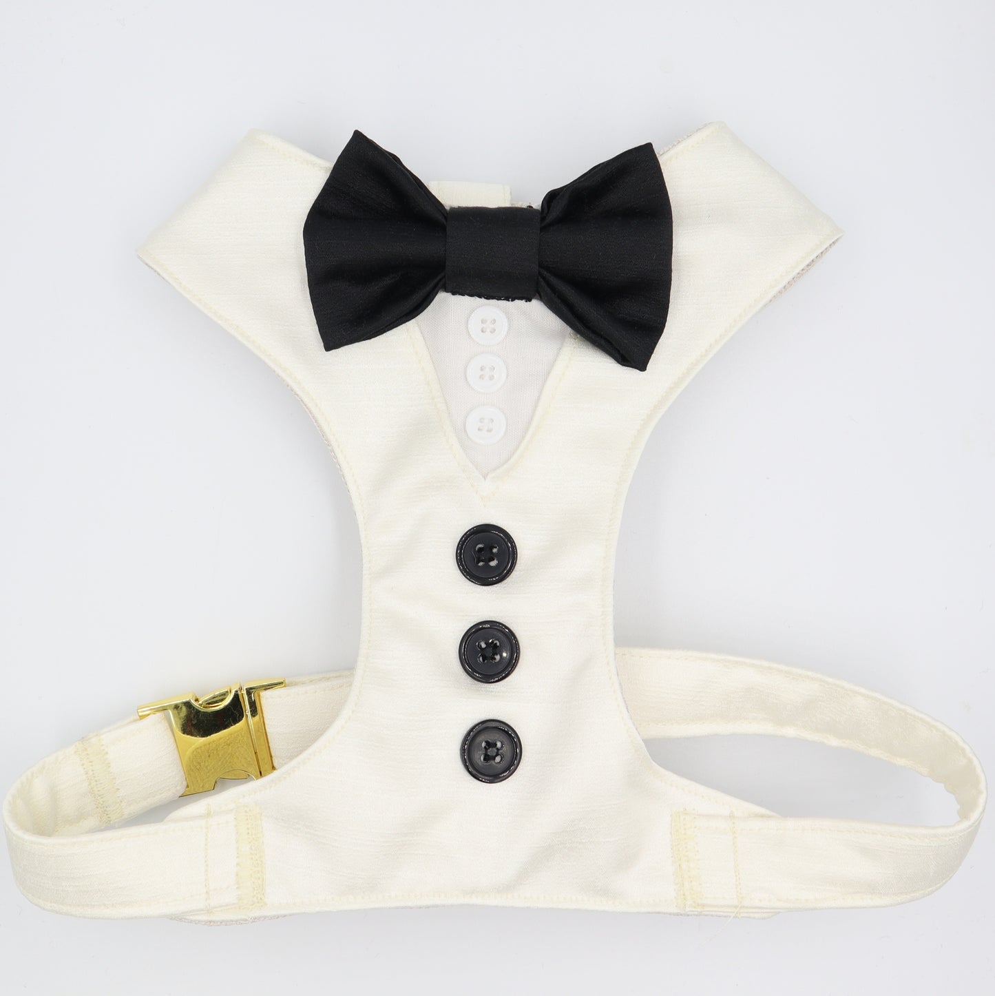 Tuxedo Wedding Dog Harness in Ivory White Satin with Bow CHOICE of COLOURS Made to Measure