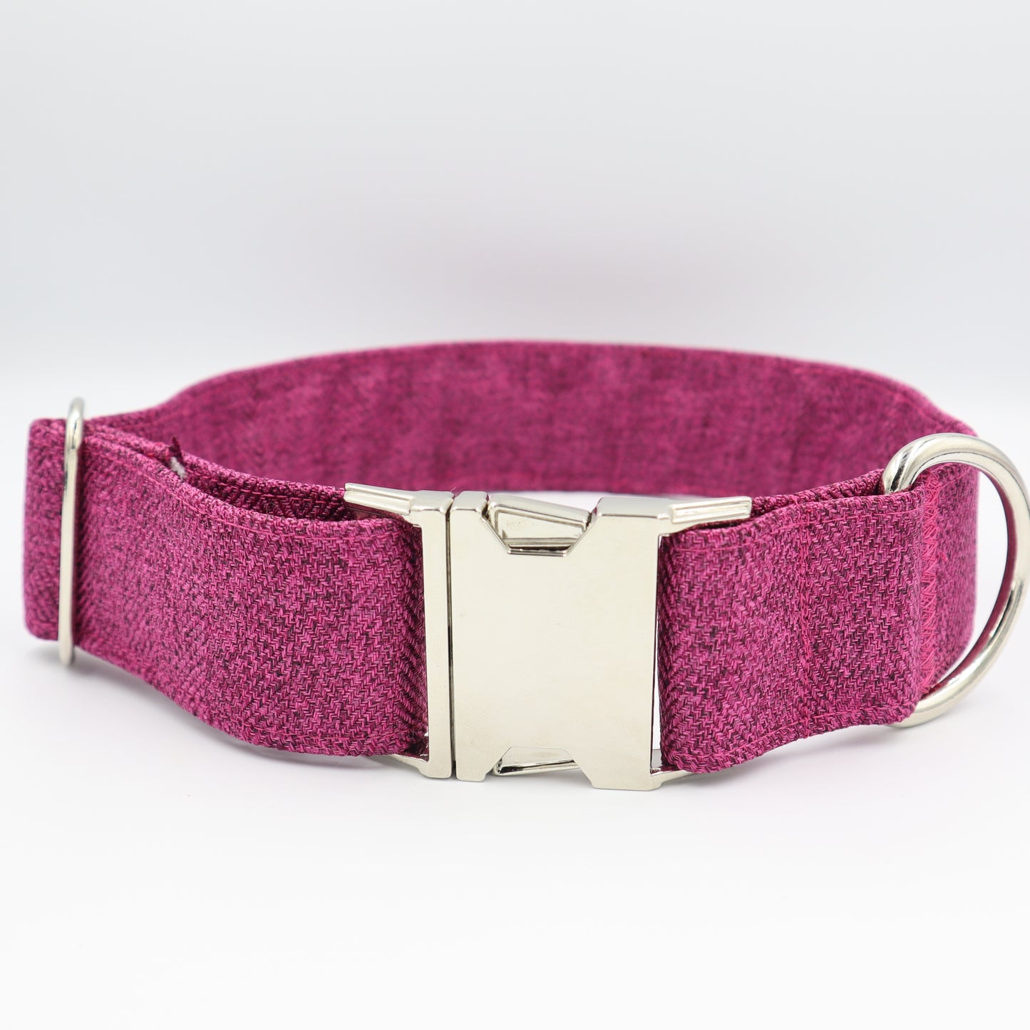 Dog Collar in Cerise Fuschia Soft Herringbone Tweed Style Fabric