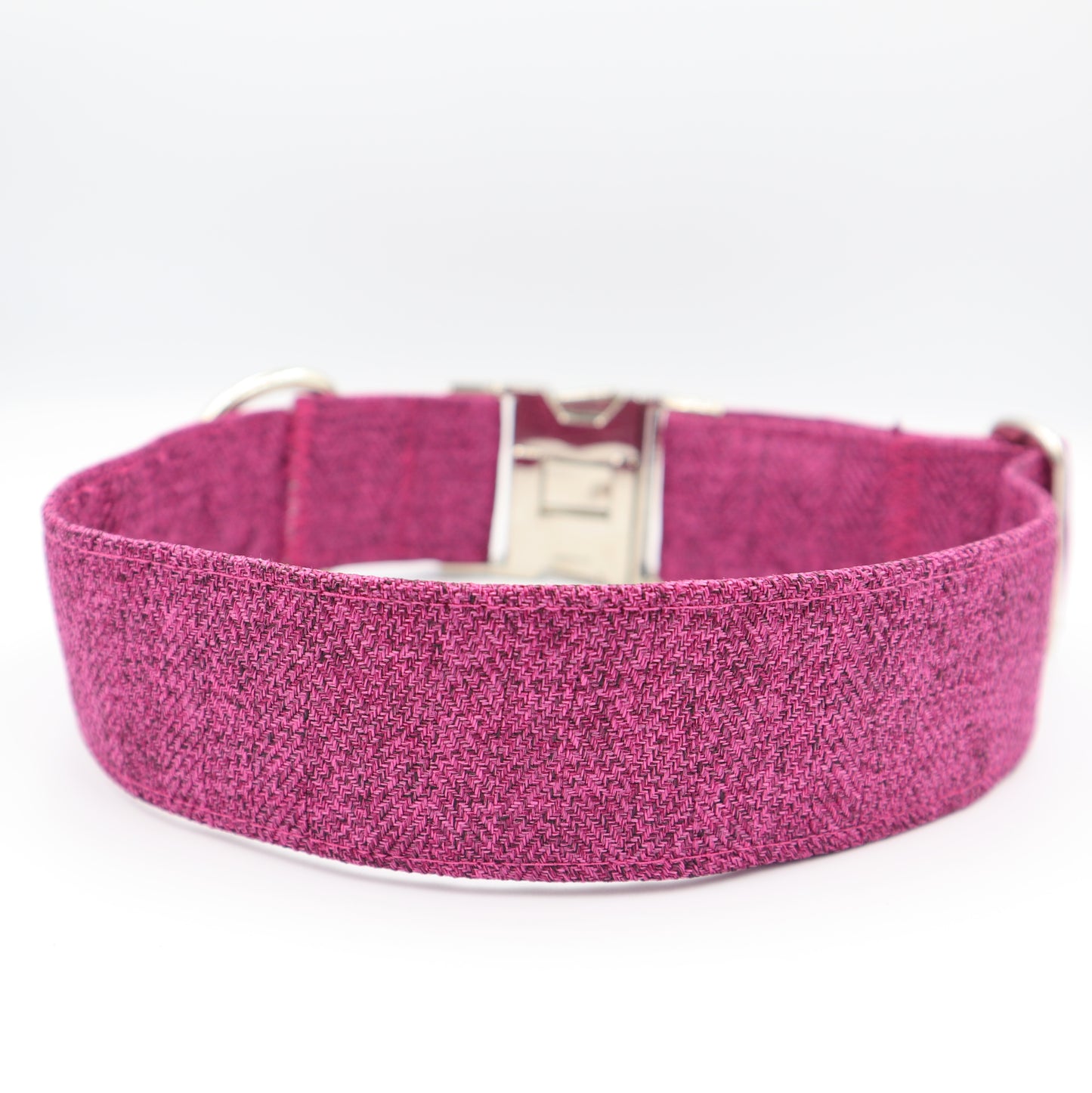 Dog Collar in Cerise Fuschia Soft Herringbone Tweed Style Fabric