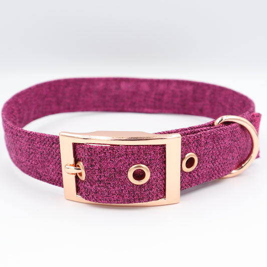 Dog Collar in Cerise Fuchsia Soft Herringbone Tweed Style Fabric