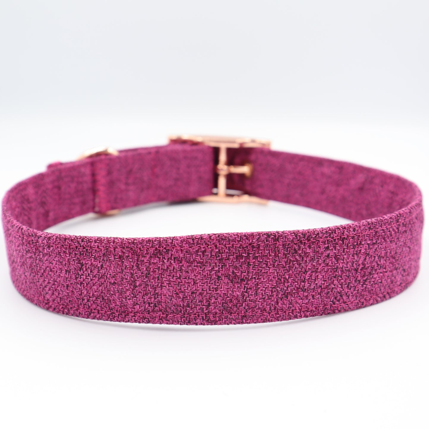 Dog Collar in Cerise Fuchsia Soft Herringbone Tweed Style Fabric