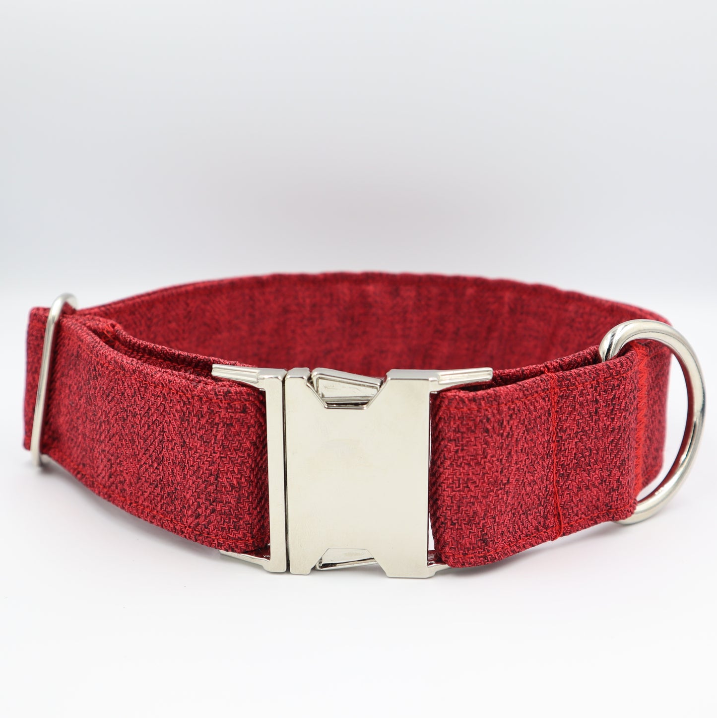 Dog Collar in Red Soft Herringbone Tweed Style Fabric