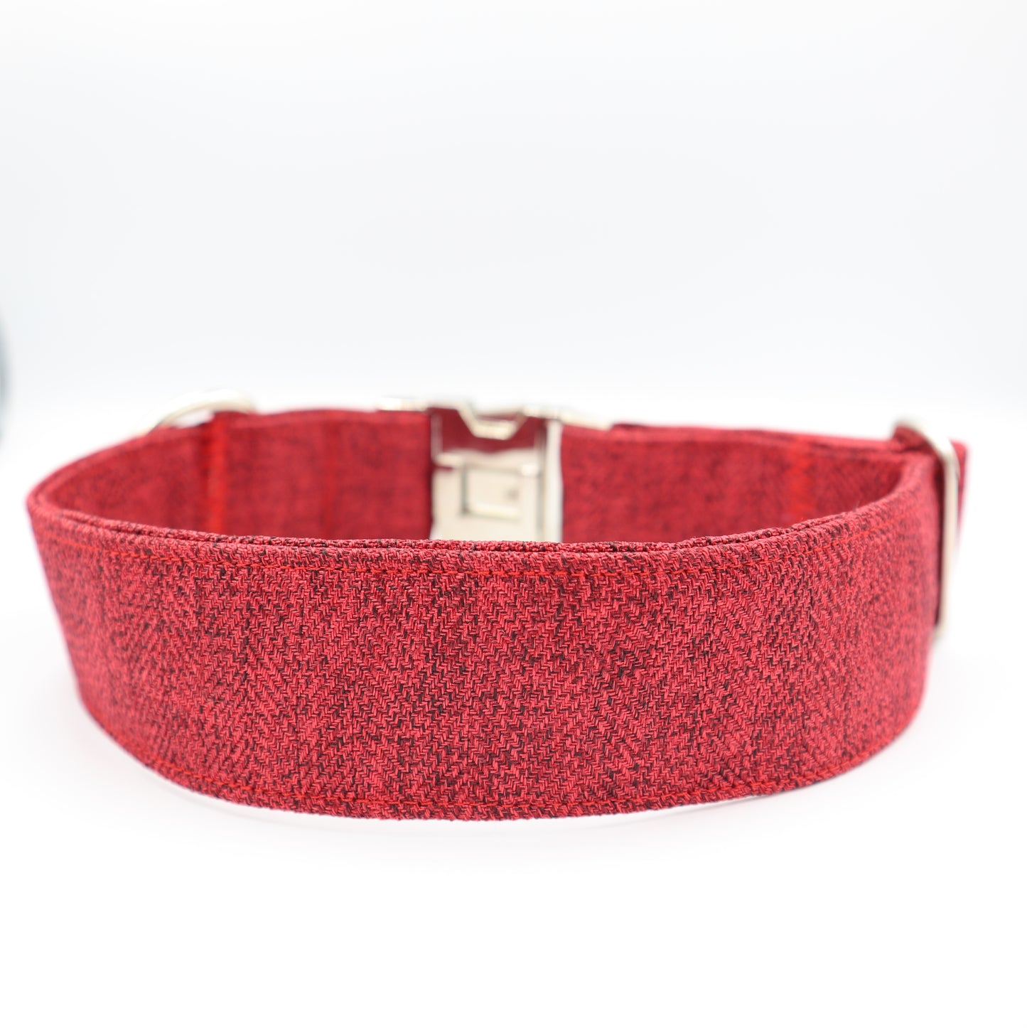 Dog Collar in Red Soft Herringbone Tweed Style Fabric