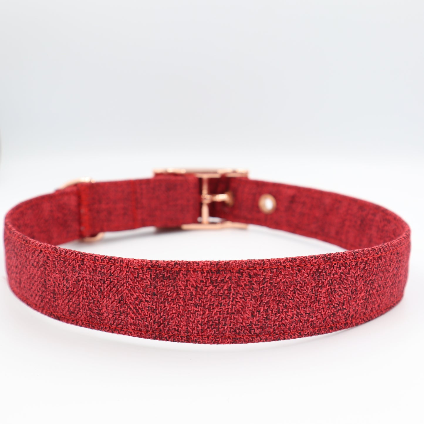 Dog Collar in Red Soft Herringbone Tweed Style Fabric