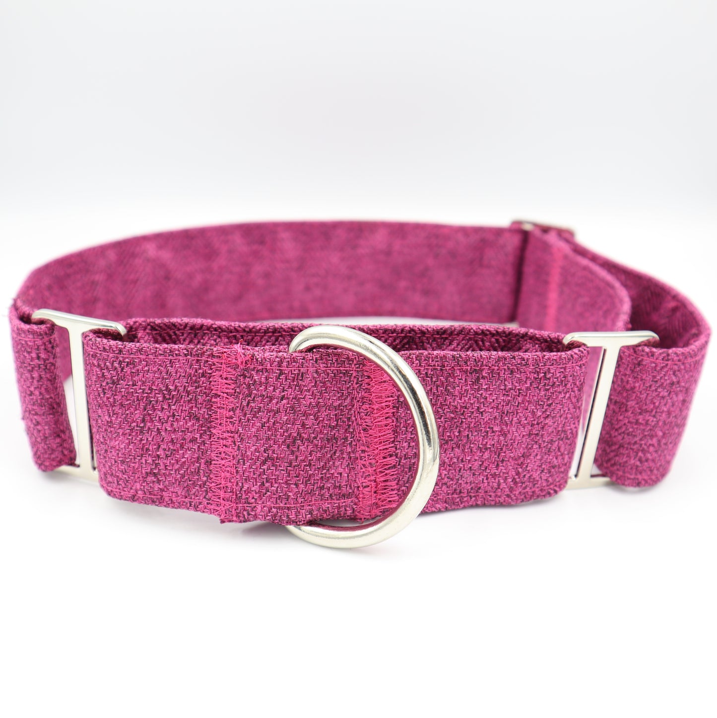 Dog Collar in Cerise Fuschia Soft Herringbone Tweed Style Fabric