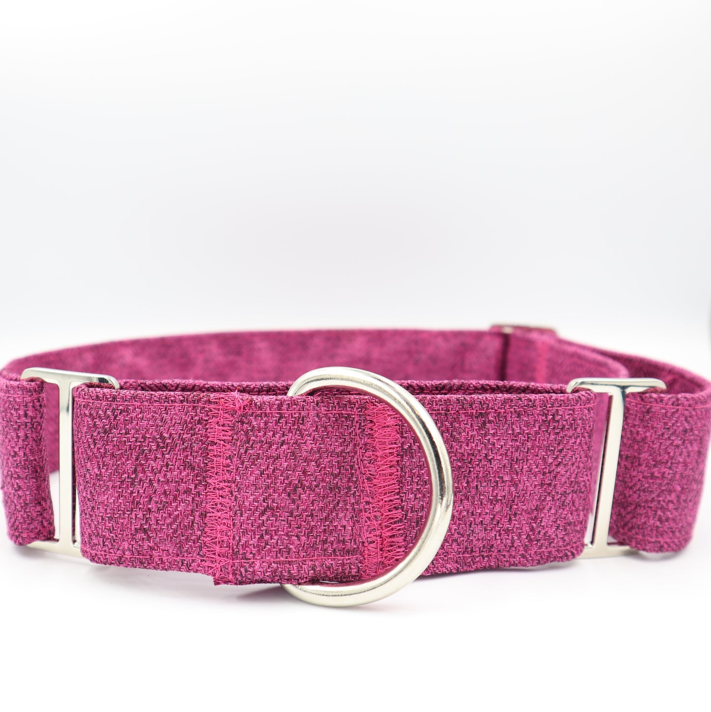 Dog Collar in Cerise Fuschia Soft Herringbone Tweed Style Fabric