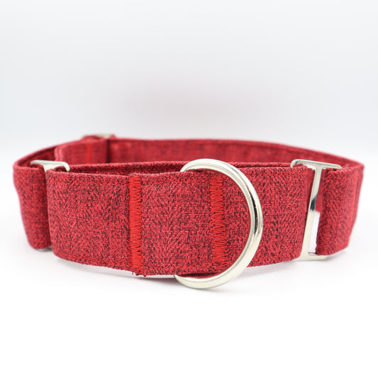 Dog Collar in Red Soft Herringbone Tweed Style Fabric