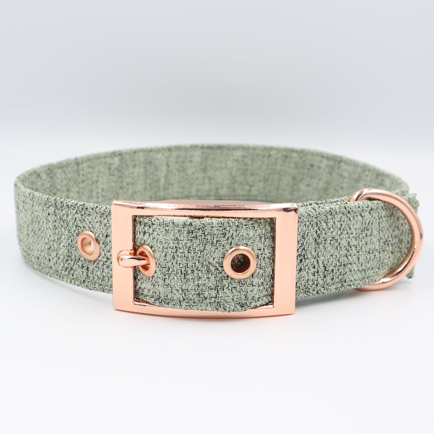 Dog Collar in Sage Green Soft Herringbone Tweed Style Fabric