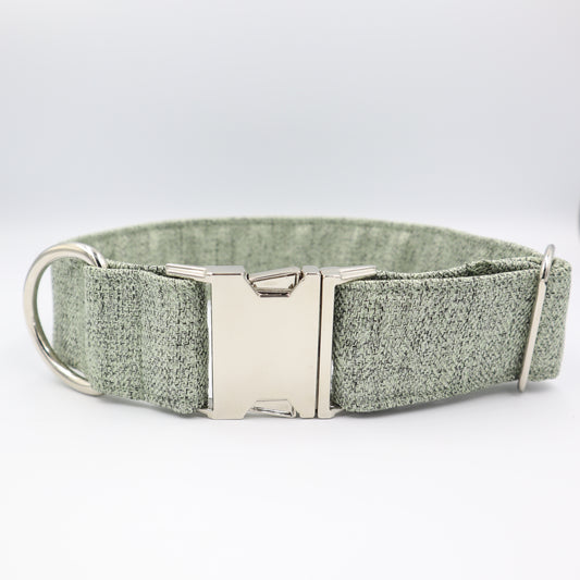 Dog Collar in Sage Green Soft Herringbone Tweed Style Fabric