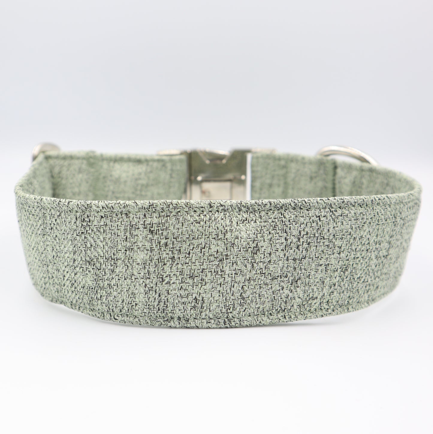 Dog Collar in Sage Green Soft Herringbone Tweed Style Fabric