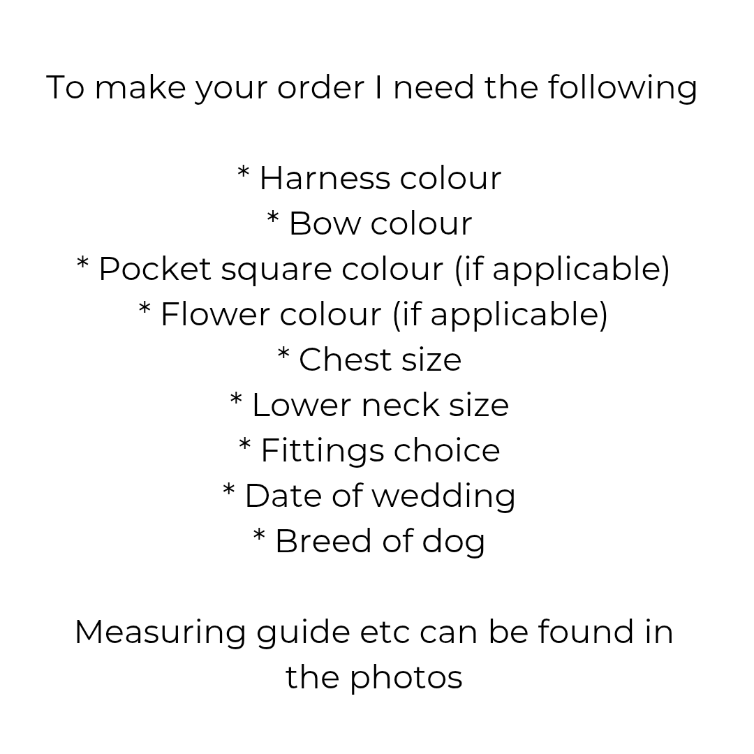 Wedding Dog Harness in Ivory Cream Satin with Burnt Orange Bow and Flowers CHOICE of COLOURS Made to Measure