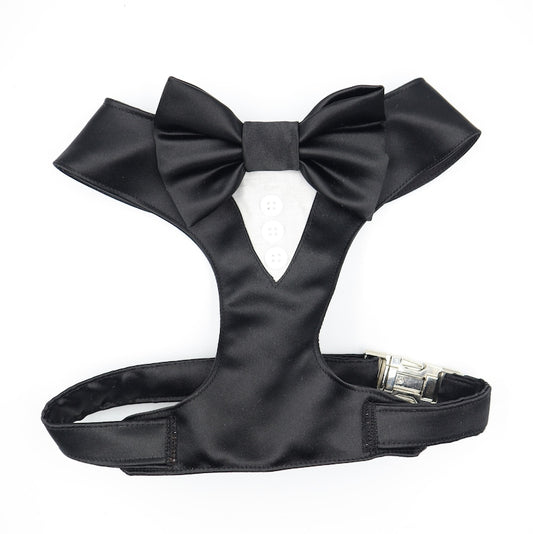 Tuxedo Wedding Dog Harness in Black Satin with Bow CHOICE of COLOURS Made to Measure