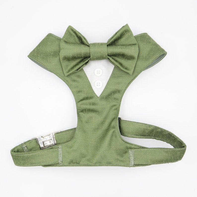 Tuxedo Wedding Dog Harness in Sage (5) Satin with Bow CHOICE of COLOURS Made to Measure