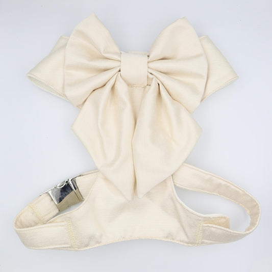 Wedding Dog Harness in Ivory Cream Satin with Sailor Bow CHOICE of COLOURS Made to Measure