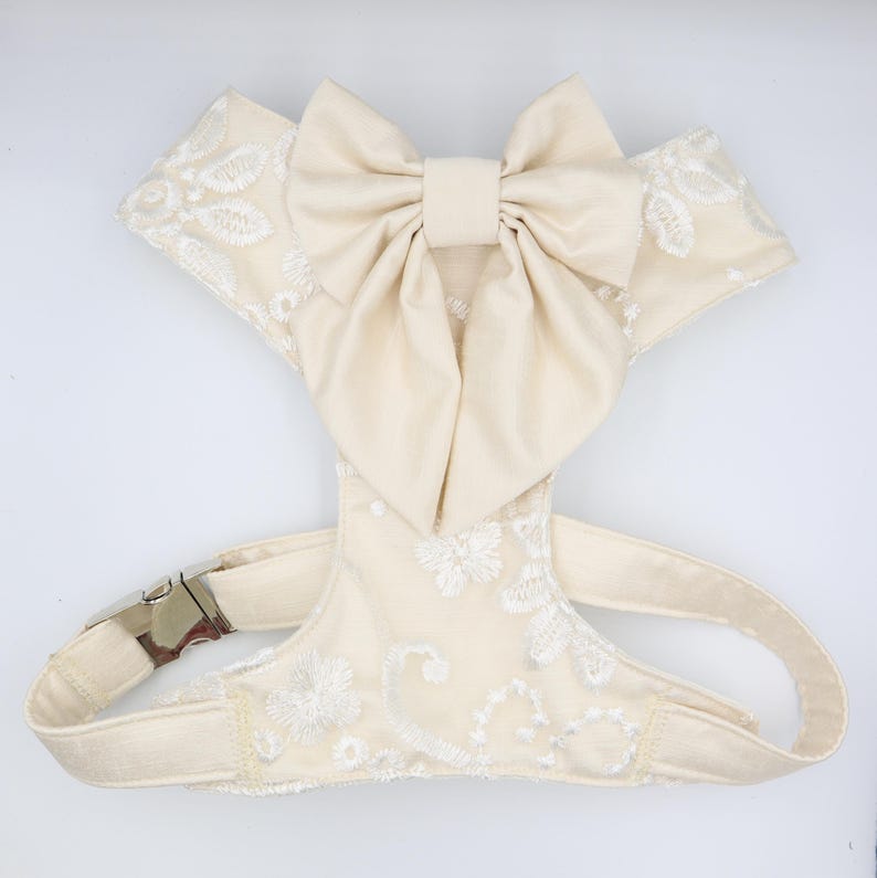 Wedding Dog Harness in Ivory Cream Satin with Lace Overlay and Sailor Bow and CHOICE of COLOURS Made to Measure